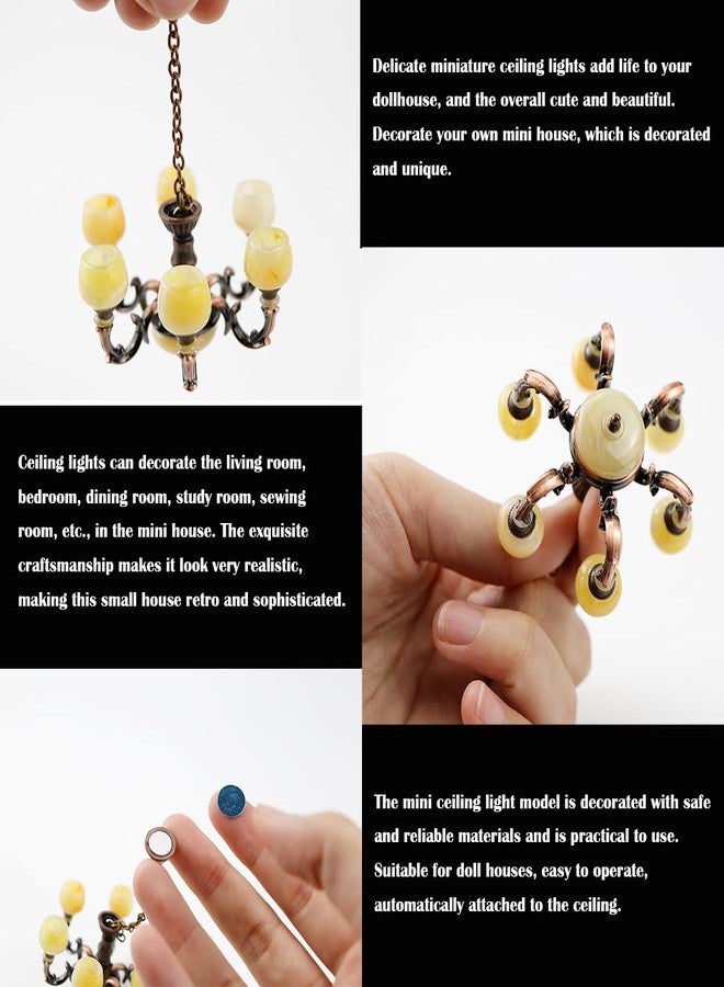 YOLUFER 1:12 Dollhouse Ceiling Lamp Model, Miniature Chandelier Lamp, Mini Ceiling Lamp for Dollhouse (Red Bronze) - Image 3